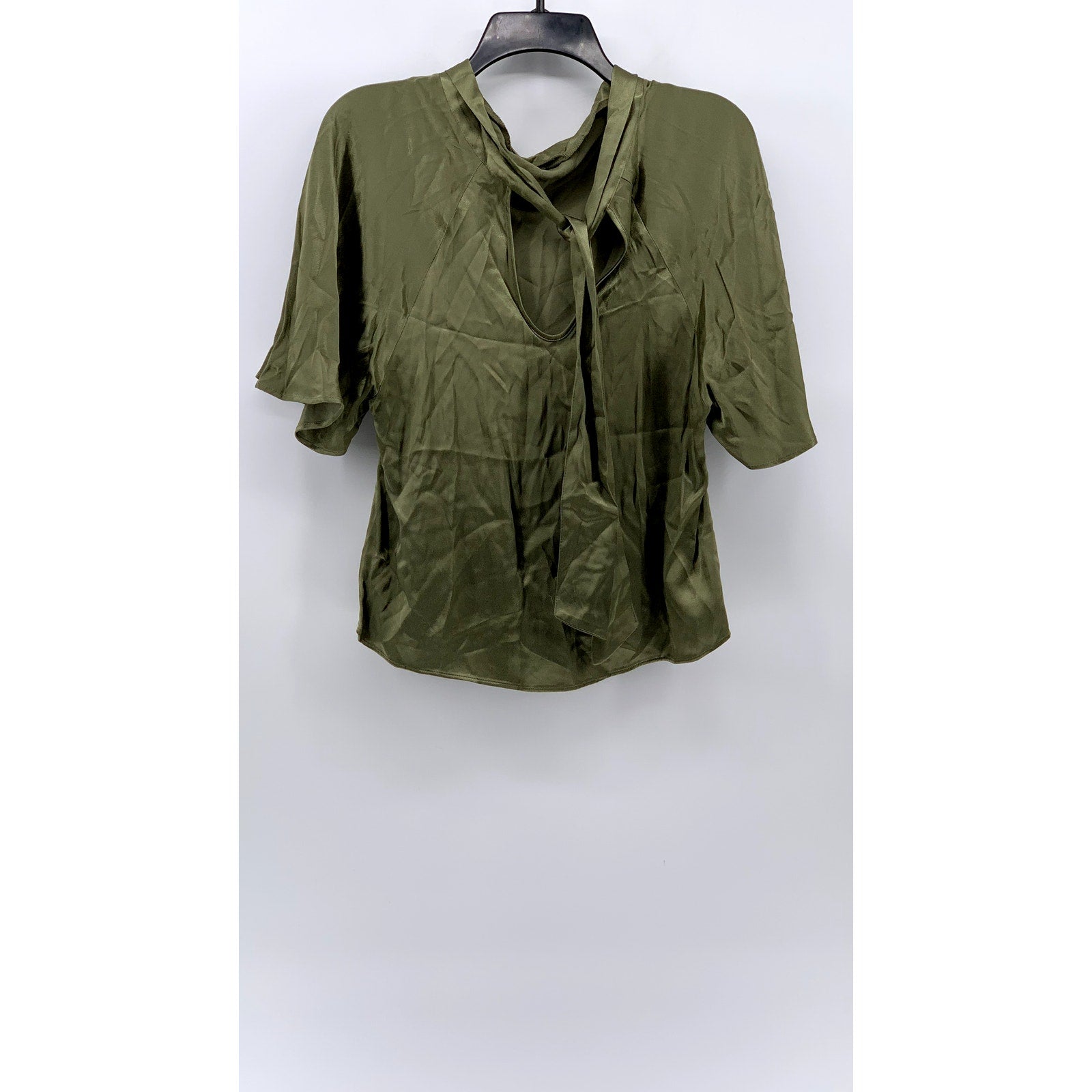 ZARA Women's Dark Green Tie-Back Flutter Sleeve Top SZ M