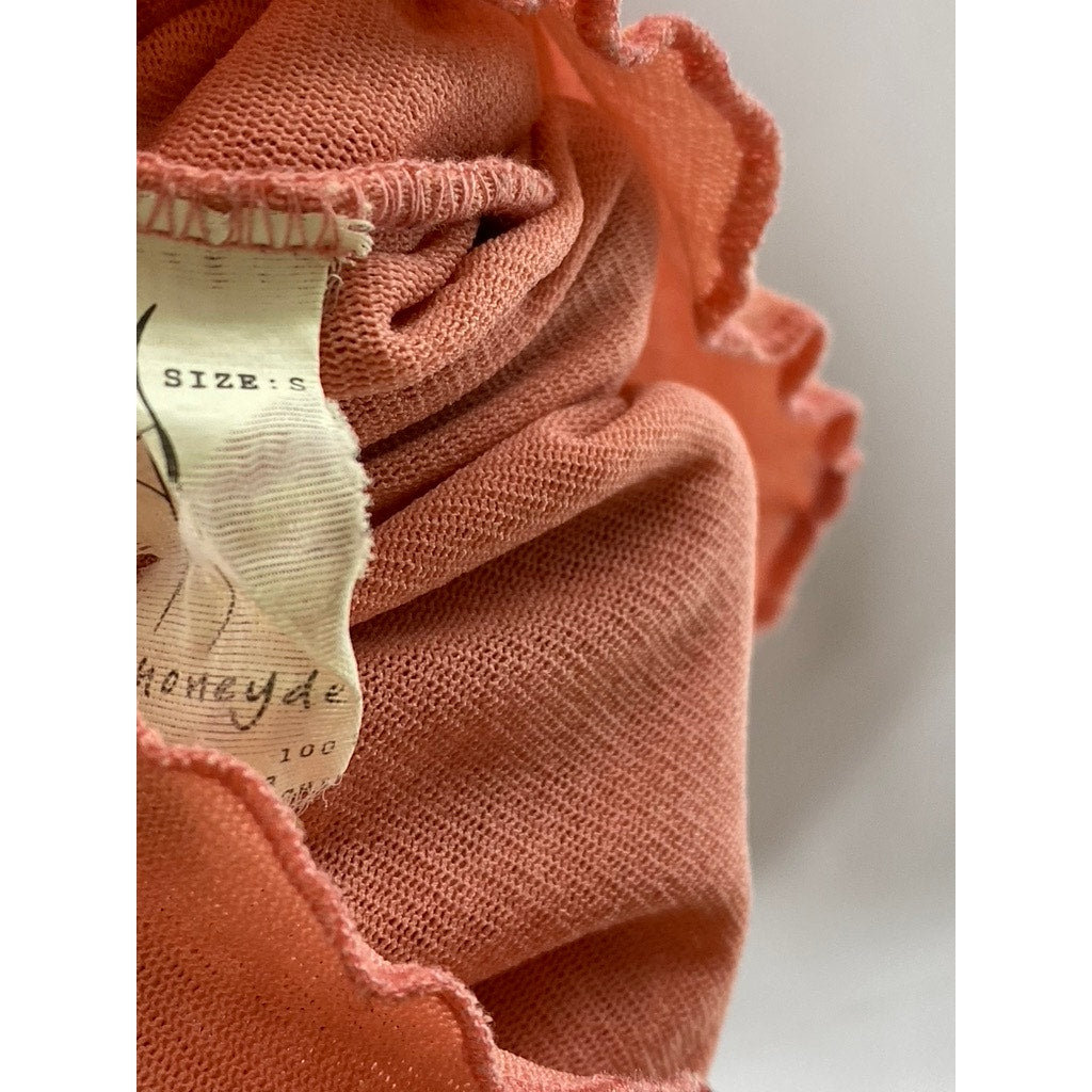 HONEYDEW Women's Pink-Beige Lace-Trim V-Neck Lettuce Hem Pullover Camisole SZ S