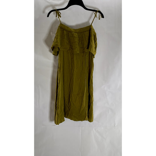 H&M Women's Olive Green Ruffle Off-The-Shoulder Tie-Strap A-Line Mini Dress SZ 6