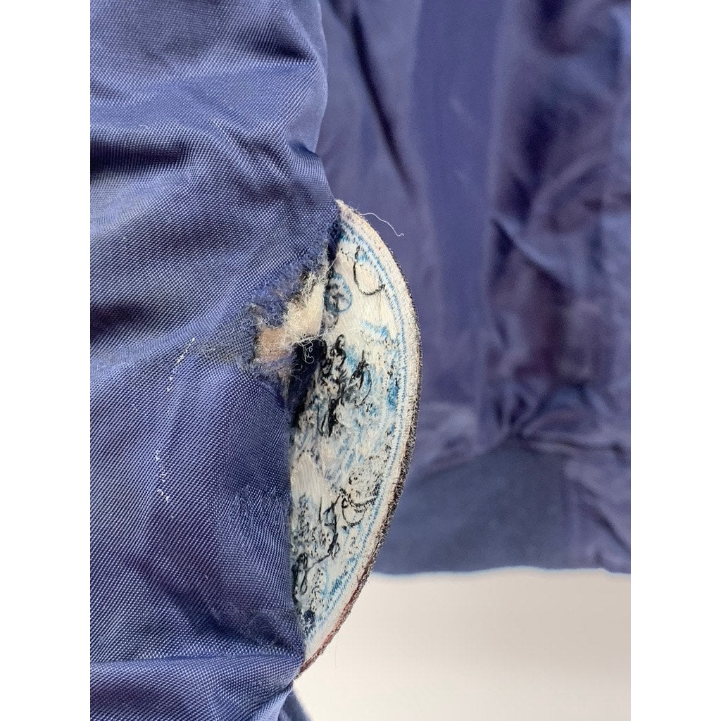 NEO-WOWS Men's Navy Vintage Patchwork Zip-Up Bomber Jacket SZ L