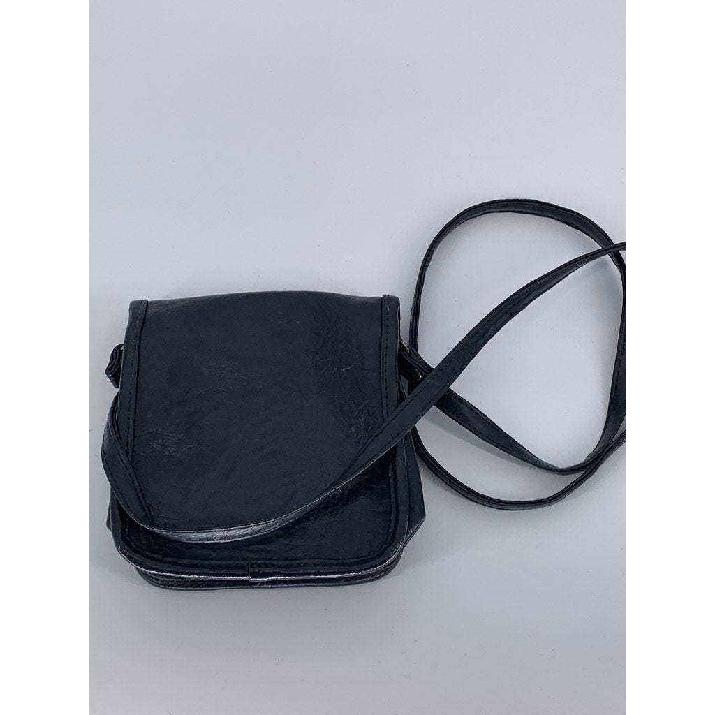 UNBRANDED Women's Dark Navy Faux-Leather Flap Crossbody Bag SZ OS