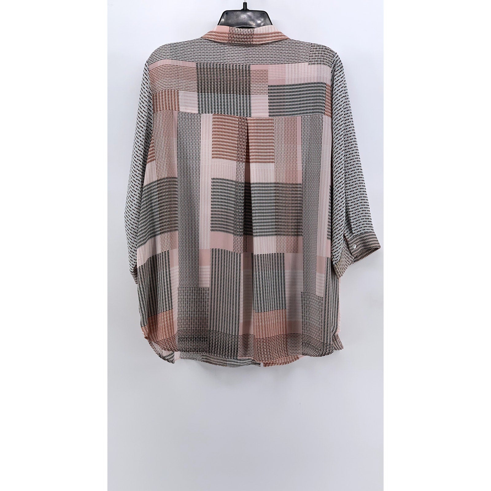 ROSE + OLIVE Women's Plus Pink-Gray Geo Print Button-Up 3/4 Sleeve Top SZ 1X