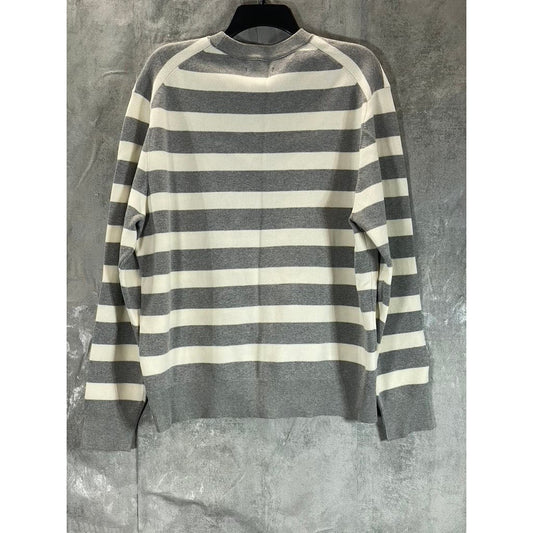 COS Men's Cream/Gray Striped Regular-Fit Crewneck Pullover Sweater SZ L