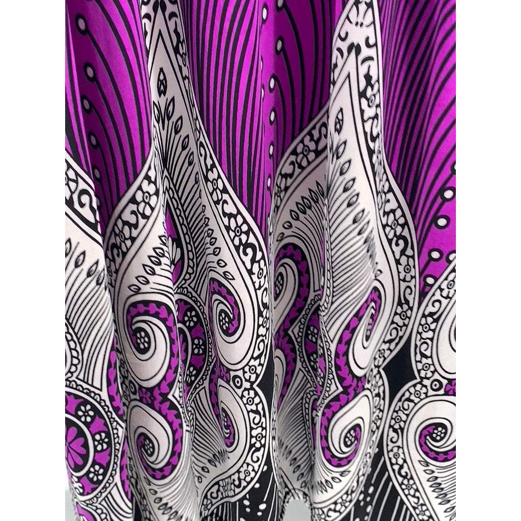 UNBRANDED Women's Purple-Black Silk Blend Printed Sleeveless Maxi Dress SZ XL