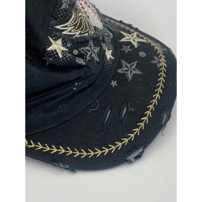 L.O.G.A Women's Black Distressed Rhinestone Baseball Mom Hat OS