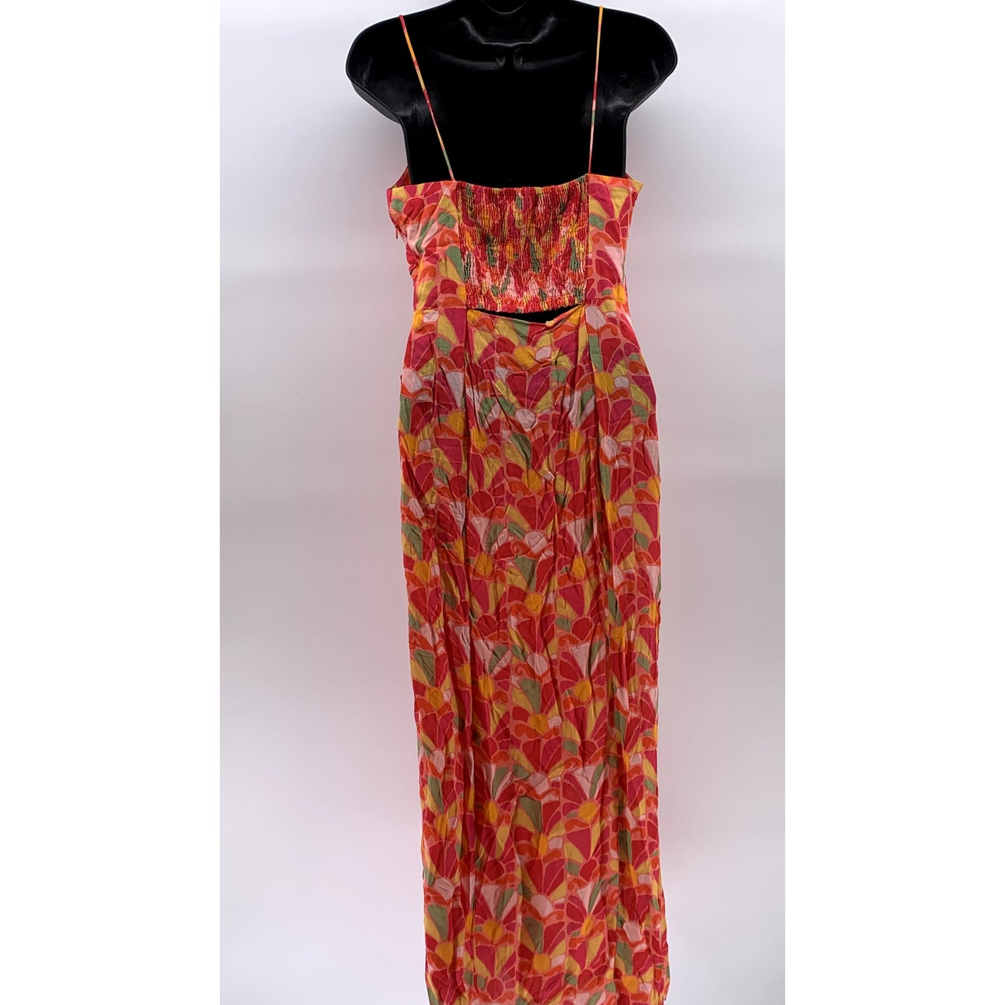 ZARA Women's Orange-Pink Floral V-Neck Cutout Back Maxi Dress SZ S