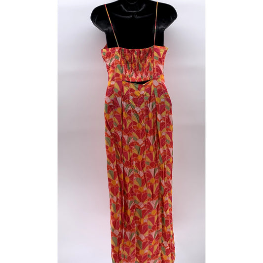 ZARA Women's Orange-Pink Floral V-Neck Cutout Back Maxi Dress SZ S