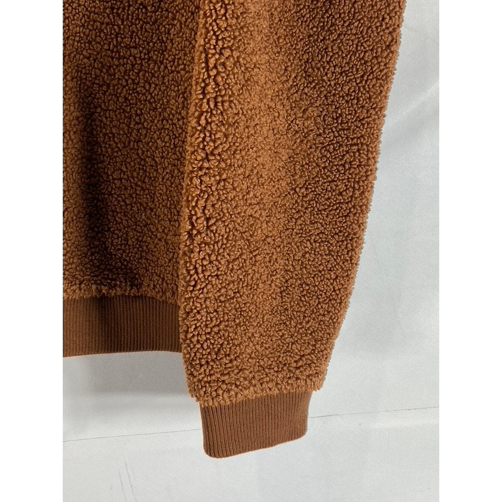 FOREVER 21 Women's Brown Faux-Fur Teddy Full-Zio Bomber Jacket SZ M