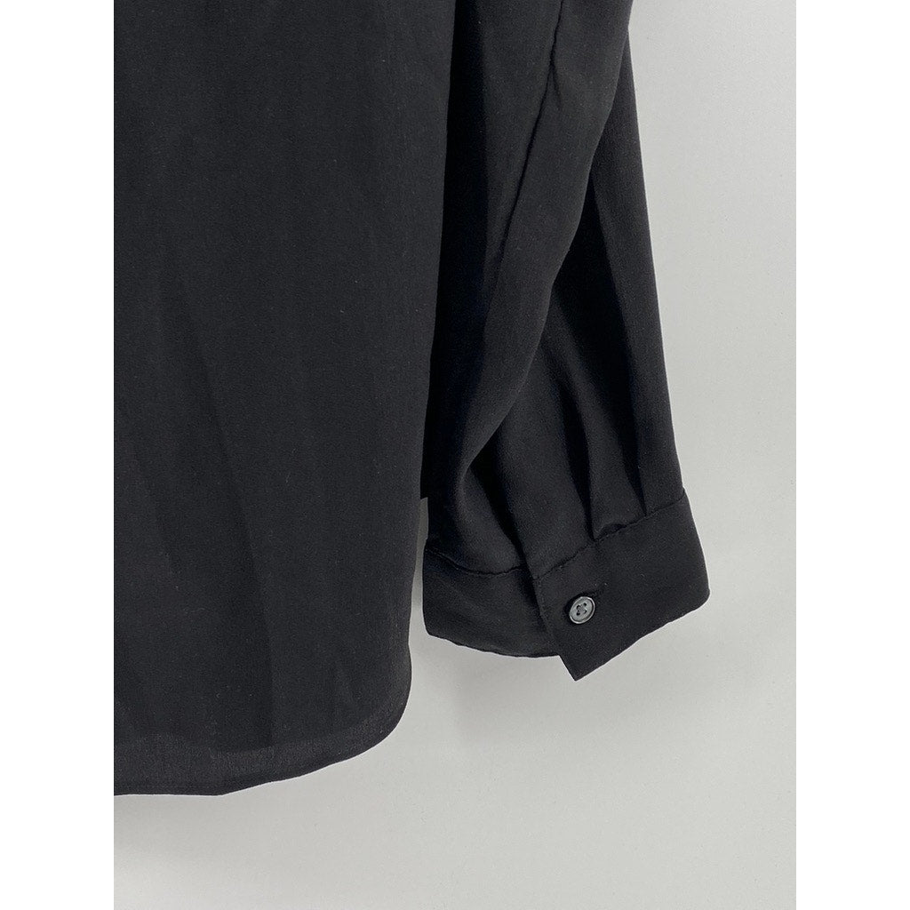 ANN TAYLOR Women's Black Solid Regular-Fit Button-Up Long Sleeve Top SZ M