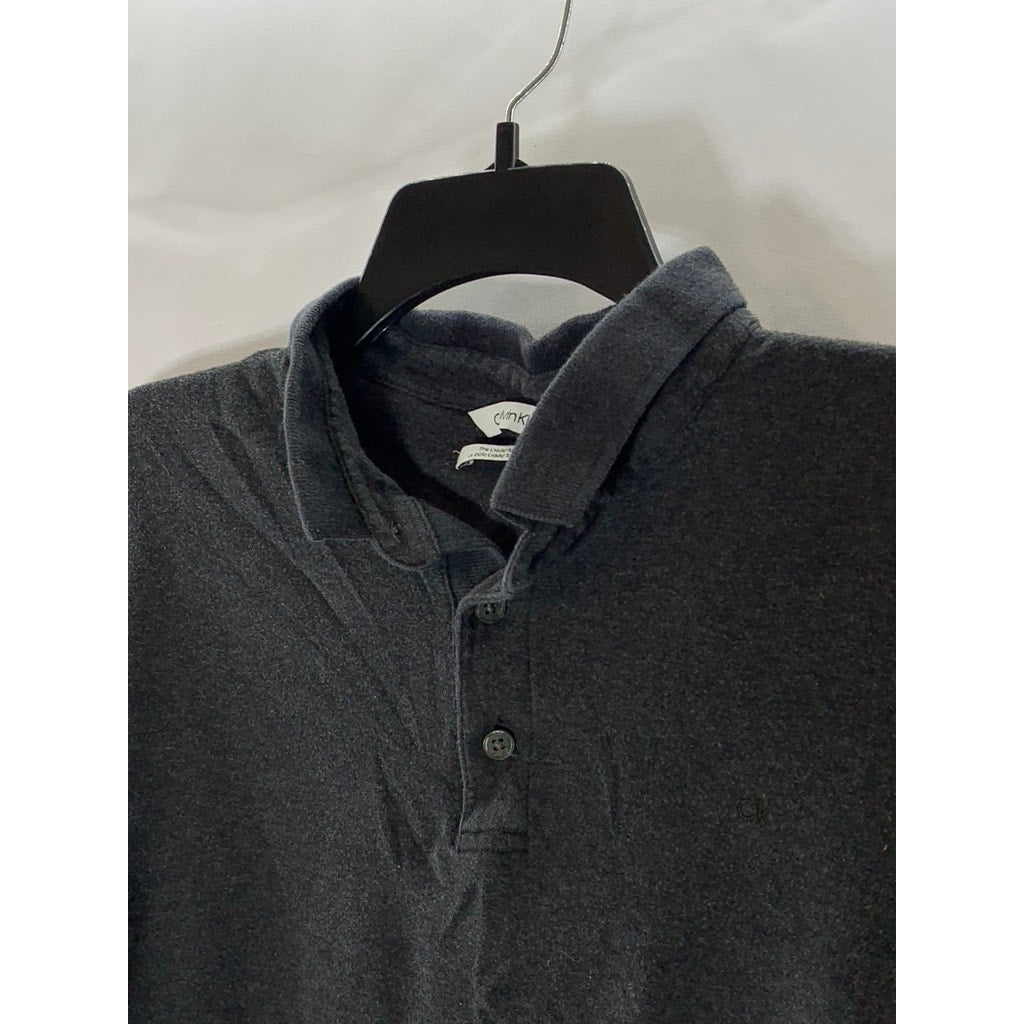 CALVIN KLEIN Men's Charcoal Slim-Fit The Liquid Touch Short Sleeve Polo SZ L