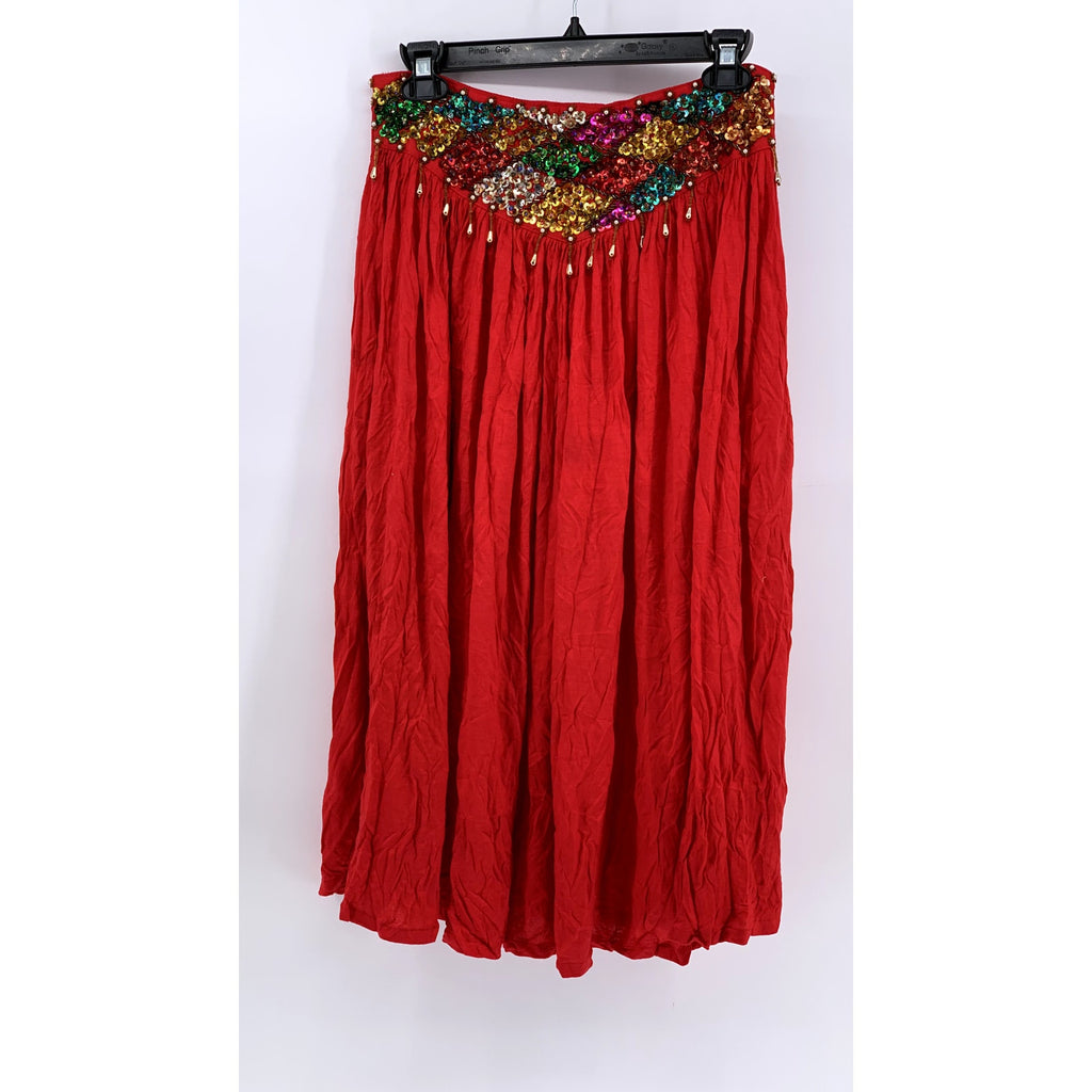 ZELLUCCI By PAYVAND Women's Red Sequin A-Line Midi Skirt SZ OS