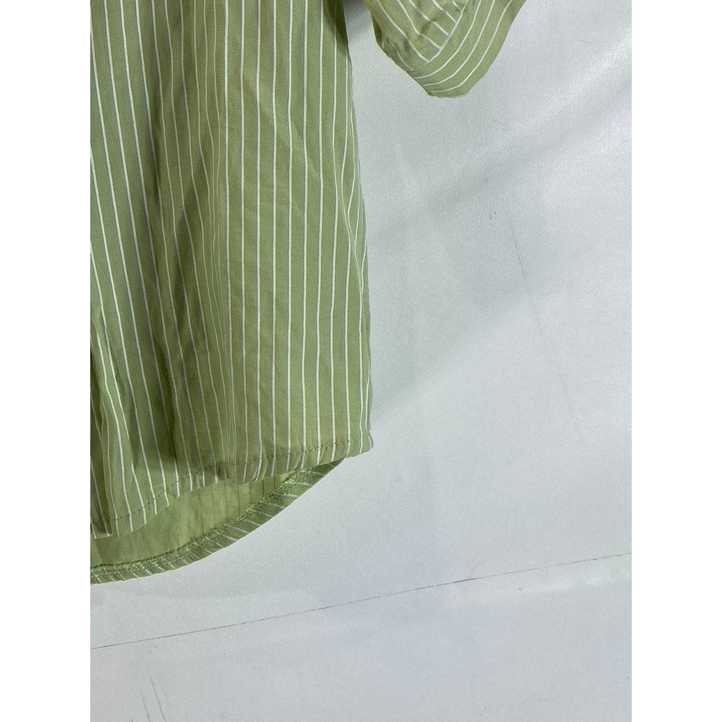 UNBRANDED Women's Green/White Pinstripe Preppy Over Shoulder Tie Top SZ XL