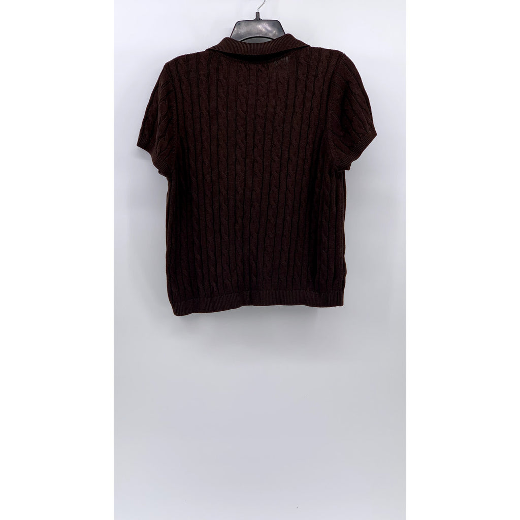 CALVIN KLEIN Men's Brown Cable Knit Short Sleeve Pullover Polo Shirt SZ L