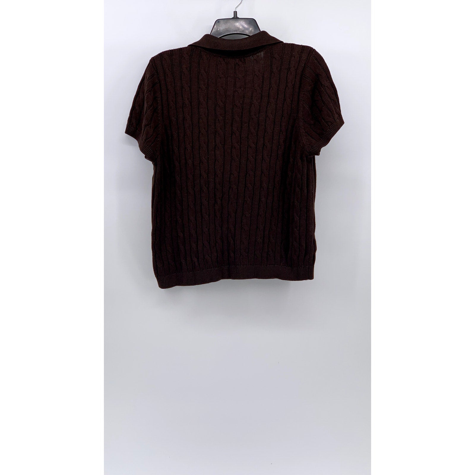 CALVIN KLEIN Men's Brown Cable Knit Short Sleeve Pullover Polo Shirt SZ L