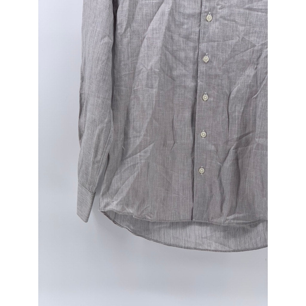 PROPER CLOTH Men's Reda Light Gray Merino-Linen Button-Up Long Sleeve Shirt SZ M