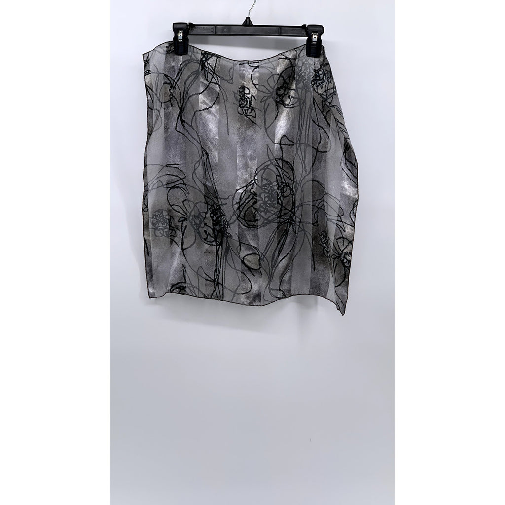 UNBRANDED Women's Gray Silver Abstract Floral Sheer Scarf