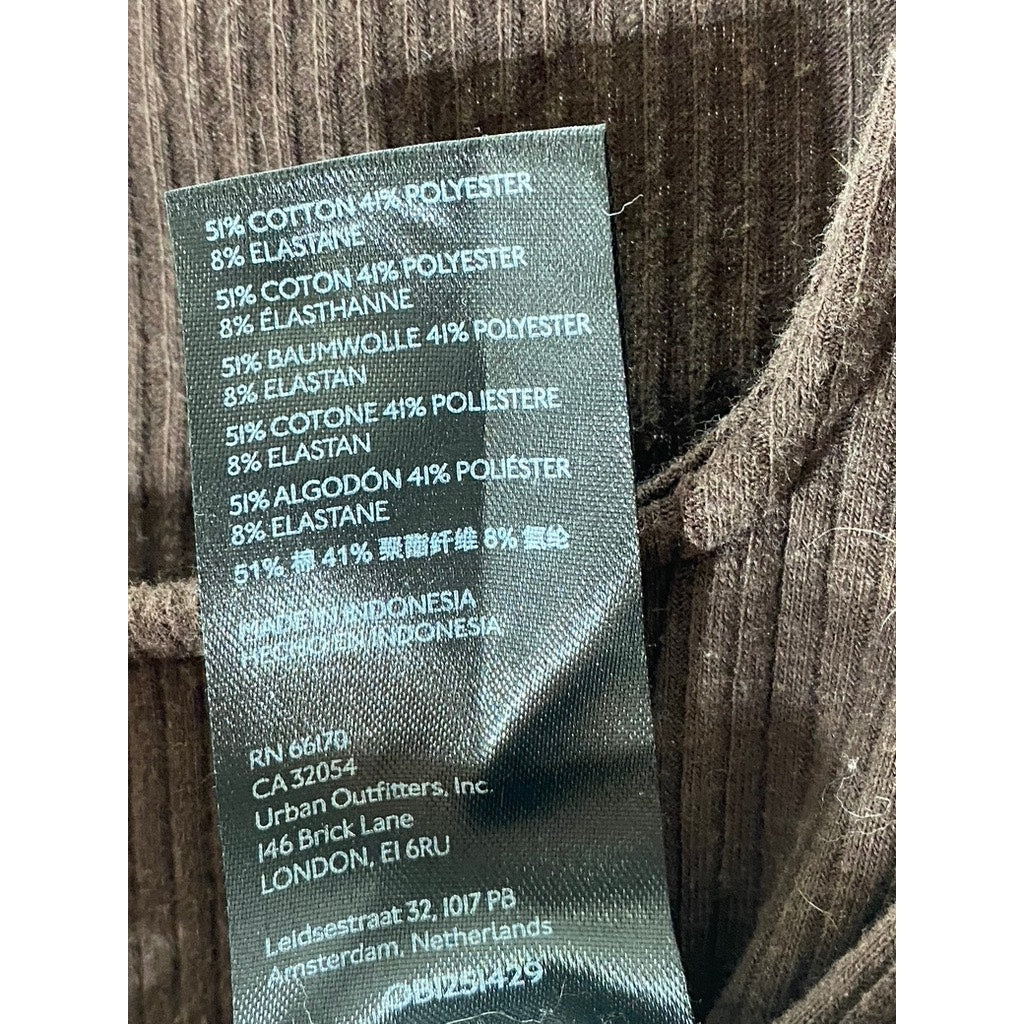 URBAN OUTFITTERS Women’s Brown Ribbed Straight-Neck Short Sleeve Cropped Top SZM