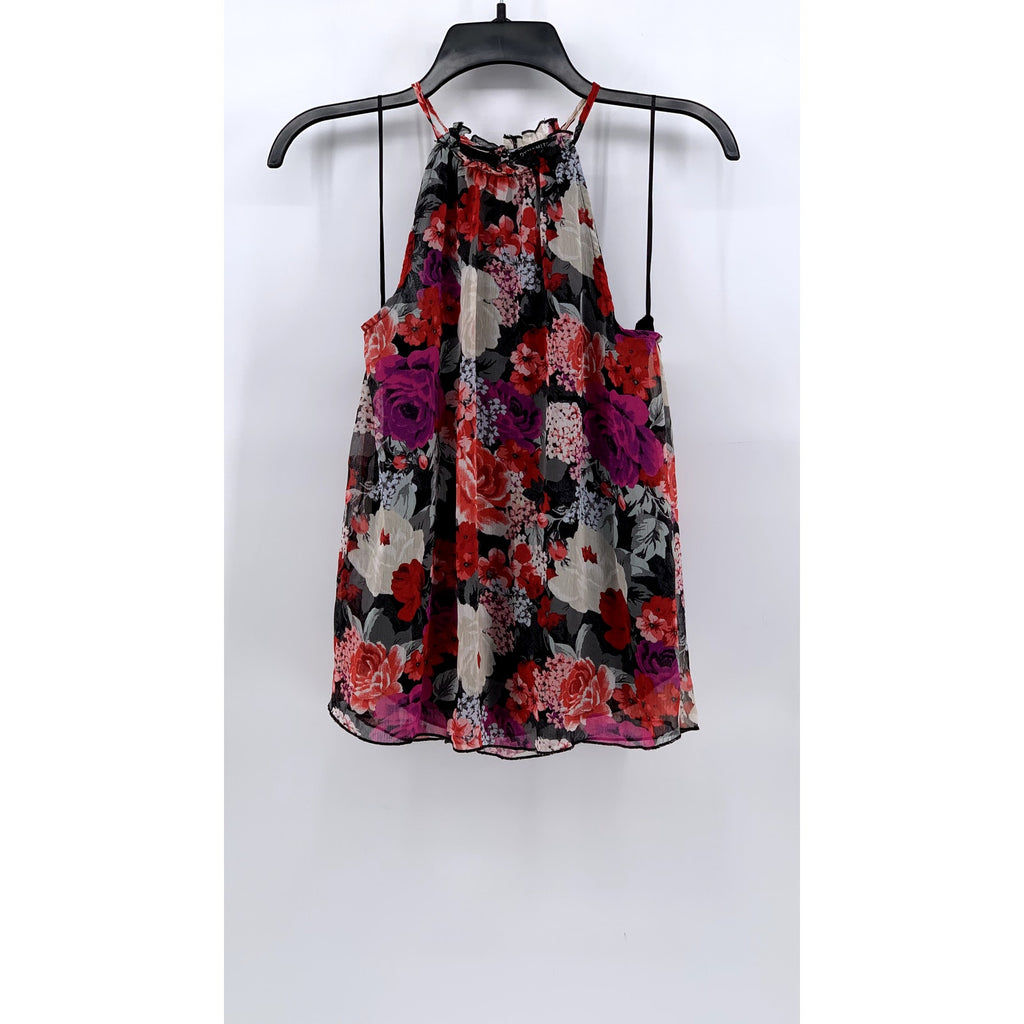 DYNAMITE Women's Black-Pink Floral Halter Sheer Top SZ S