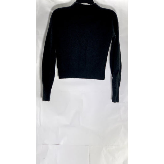 QUINCE Women's Black Wool-Blend Mock-Neck Knit Pullover Sweater SZ XS