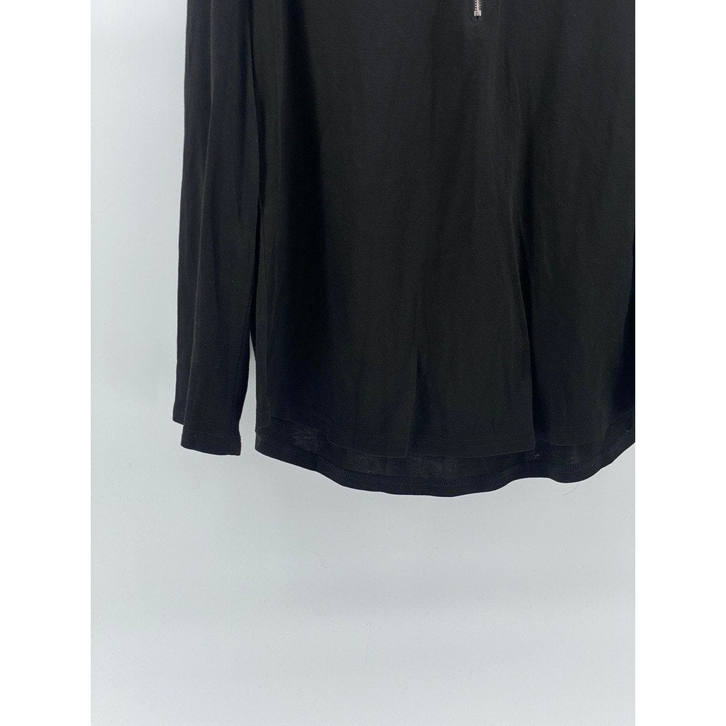 BULOTUS Women's Black Half-Zip Long Roll Tab Sleeves Tunic Casual Top SZ XL