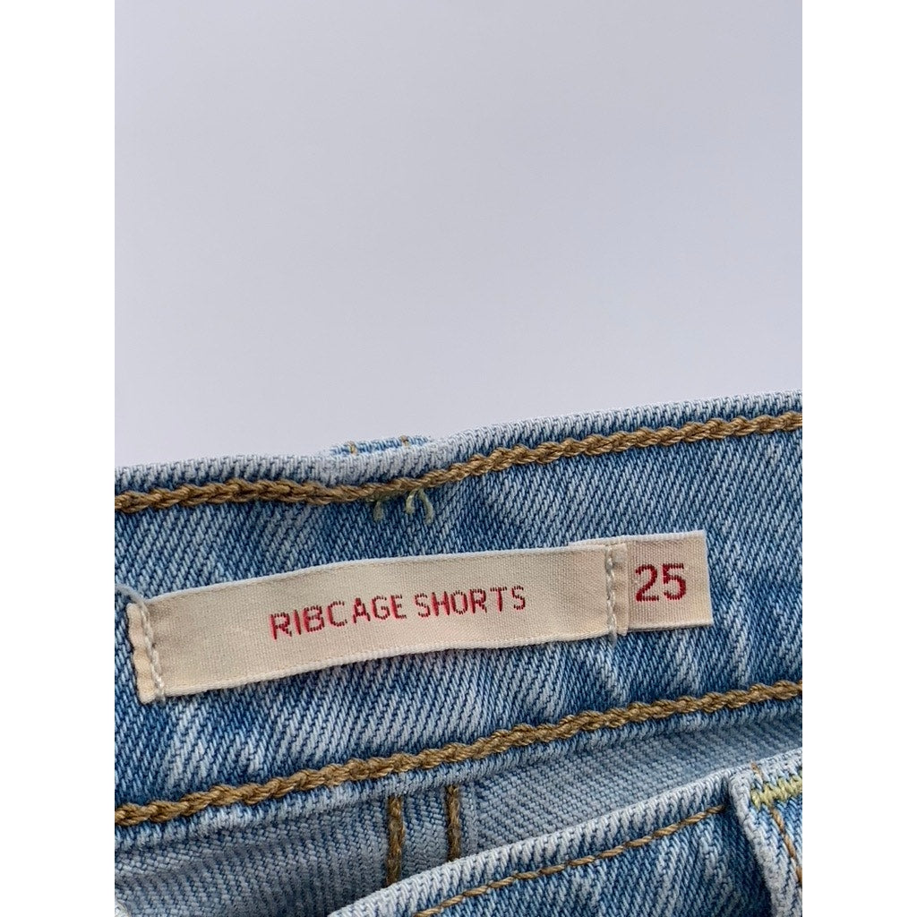 LEVI'S Women's Light Blue Distressed High-Rise Ribcage Button-Fly Short SZ 25