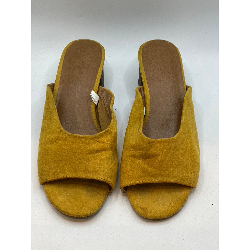 UNIVERSAL THREADS Women's Mustard Yellow Rosalynn Block-Heel Mule Sandals SZ 6.5