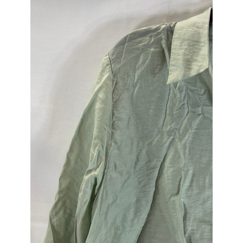 H&M Men's Green Relaxed-Fit Button-Up Long Sleeve Lightweight Collared Top SZ M