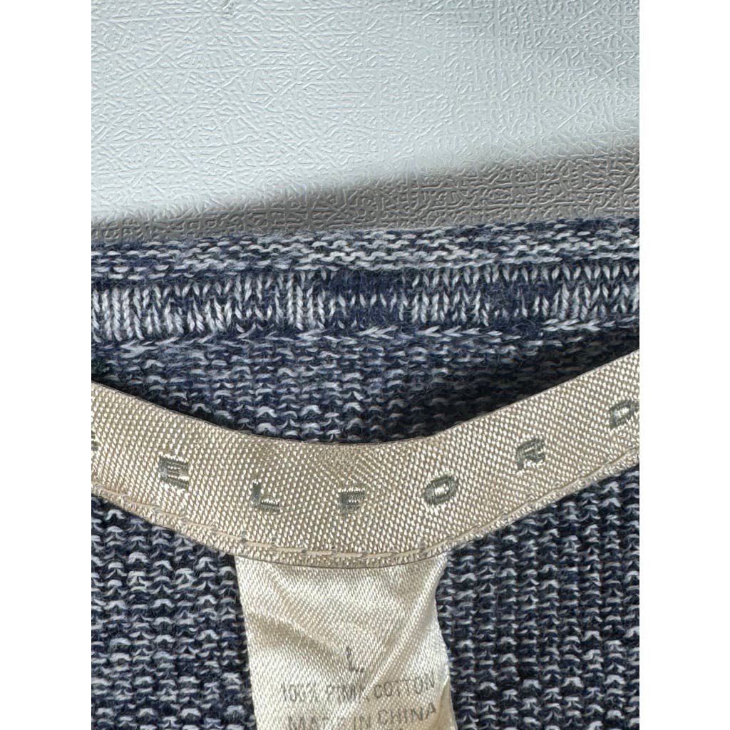 BELFORD Women's Navy Colorblock Wide Striped 3/4 Sleeve Pima Cotton Top SZ L