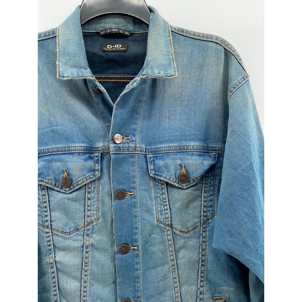 D-ID Women's Blue Distressed Button-Up Long Sleeve Jean Jacket SZ XS