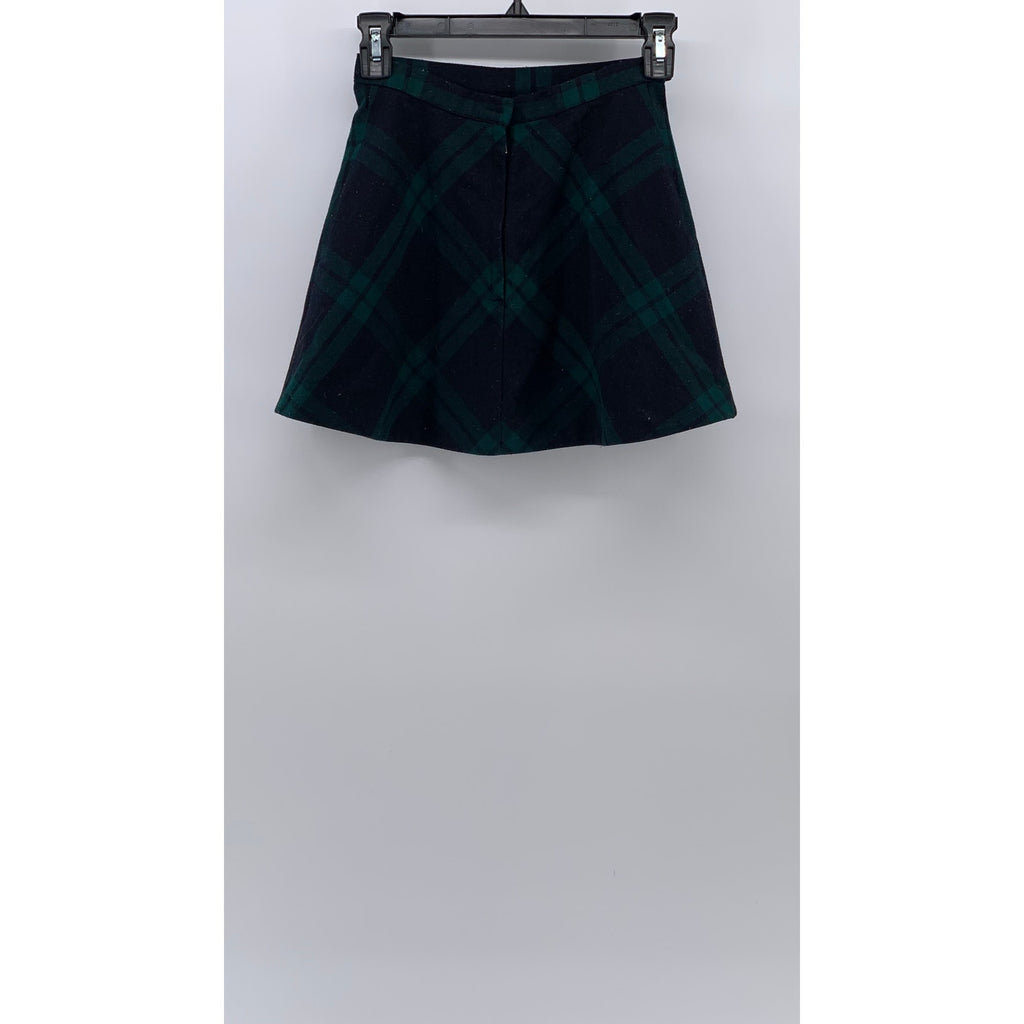 SILENCE & NOISE Women's Black-Green Plaid Pleated A-Line Mini Skirt SZ XS