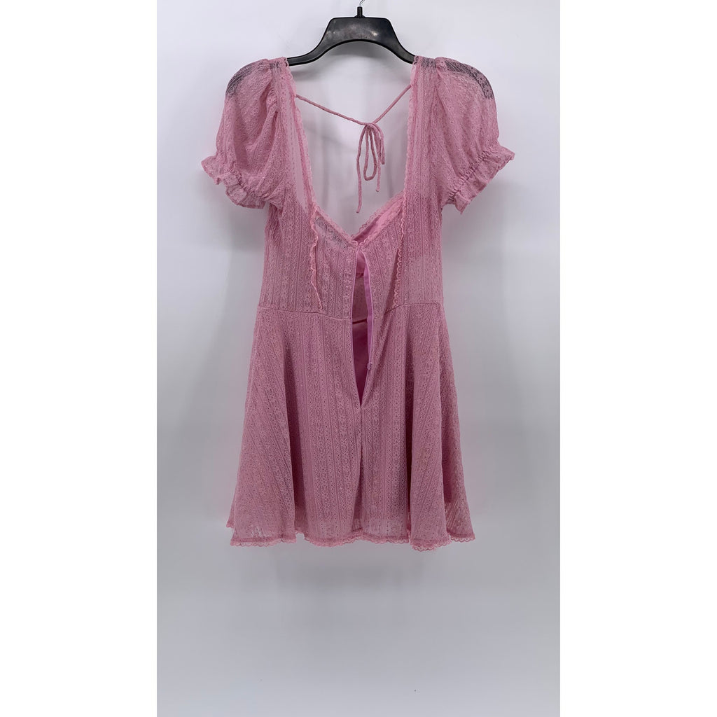 URBAN OUTFITTERS Women's Pink Roxie Lace Trim Short Sleeve Mini Dress SZ S