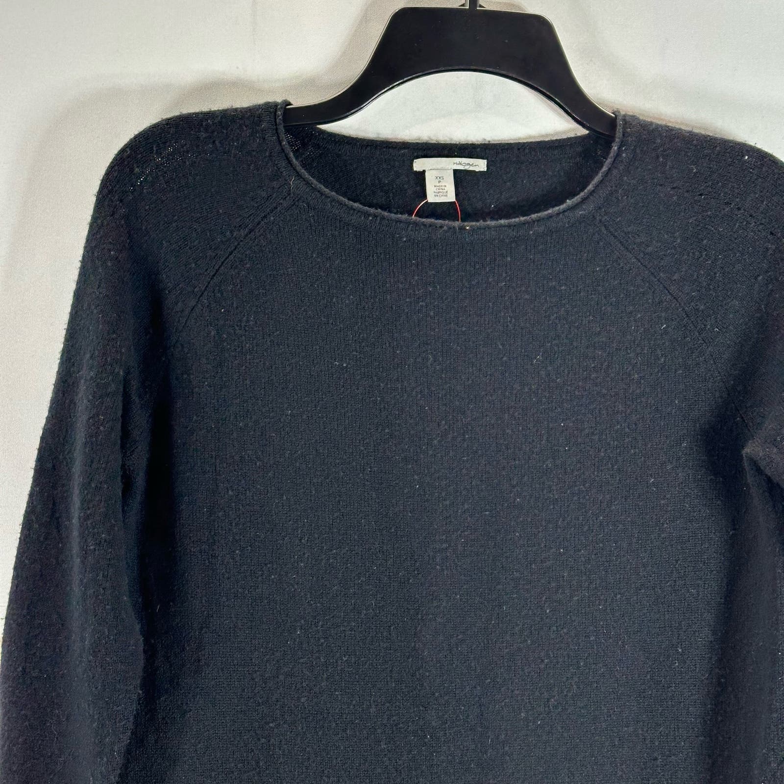 HALOGEN Women's Solid Black Wool/Cashmere Crewneck Round Split-Hem Sweater SZ2XS