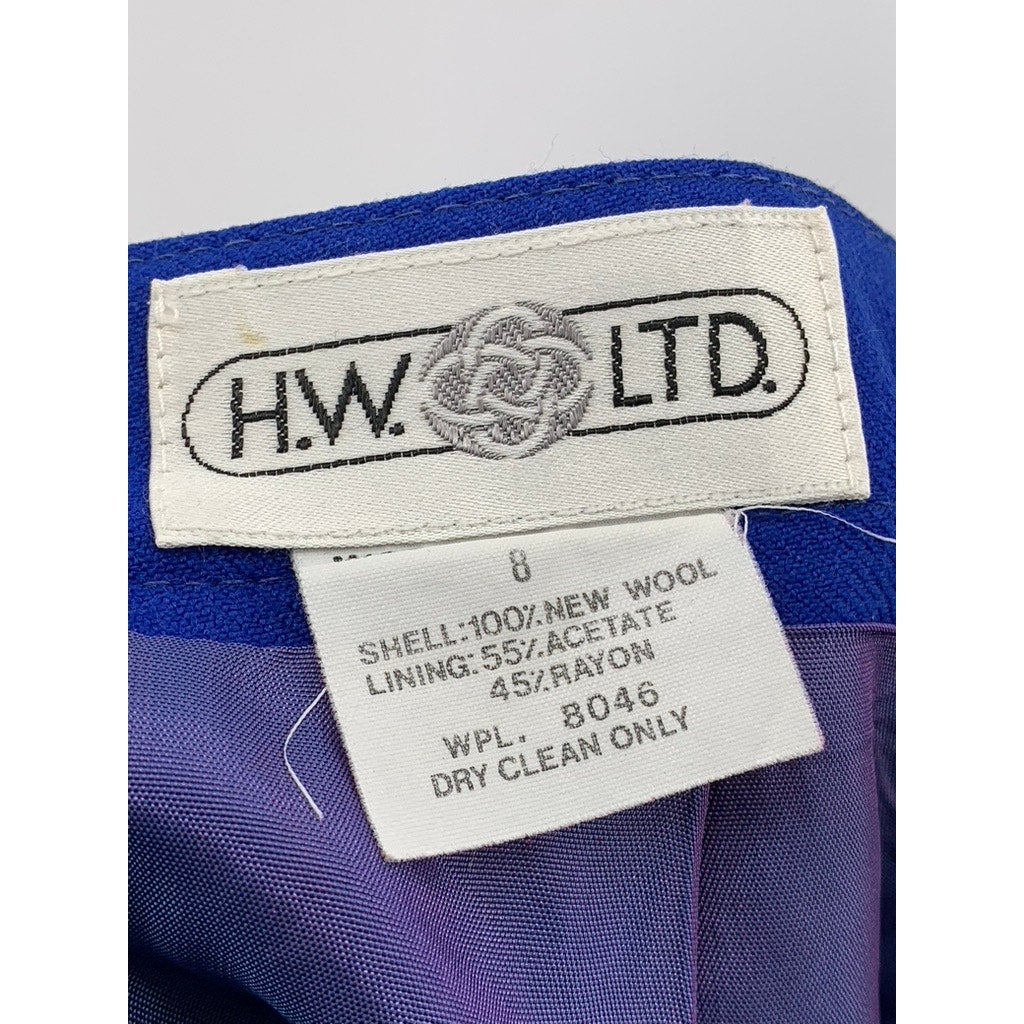 H.W. LTD Women's Royal Blue Wool A-Line Midi Skirt SZ 8