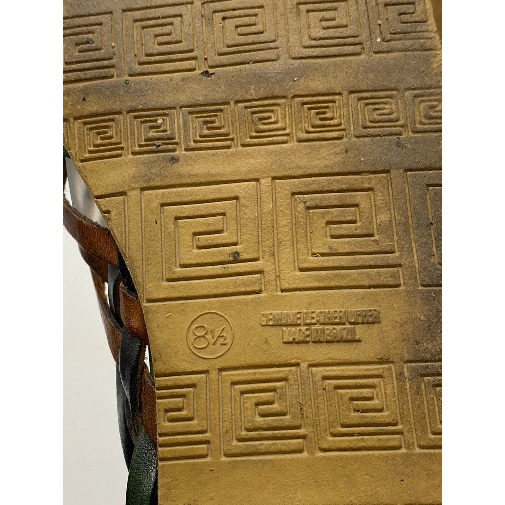 HONORS Women's Black-Multicolor Leather Strappy Round-Toe Slip-On Flats SZ 8.5