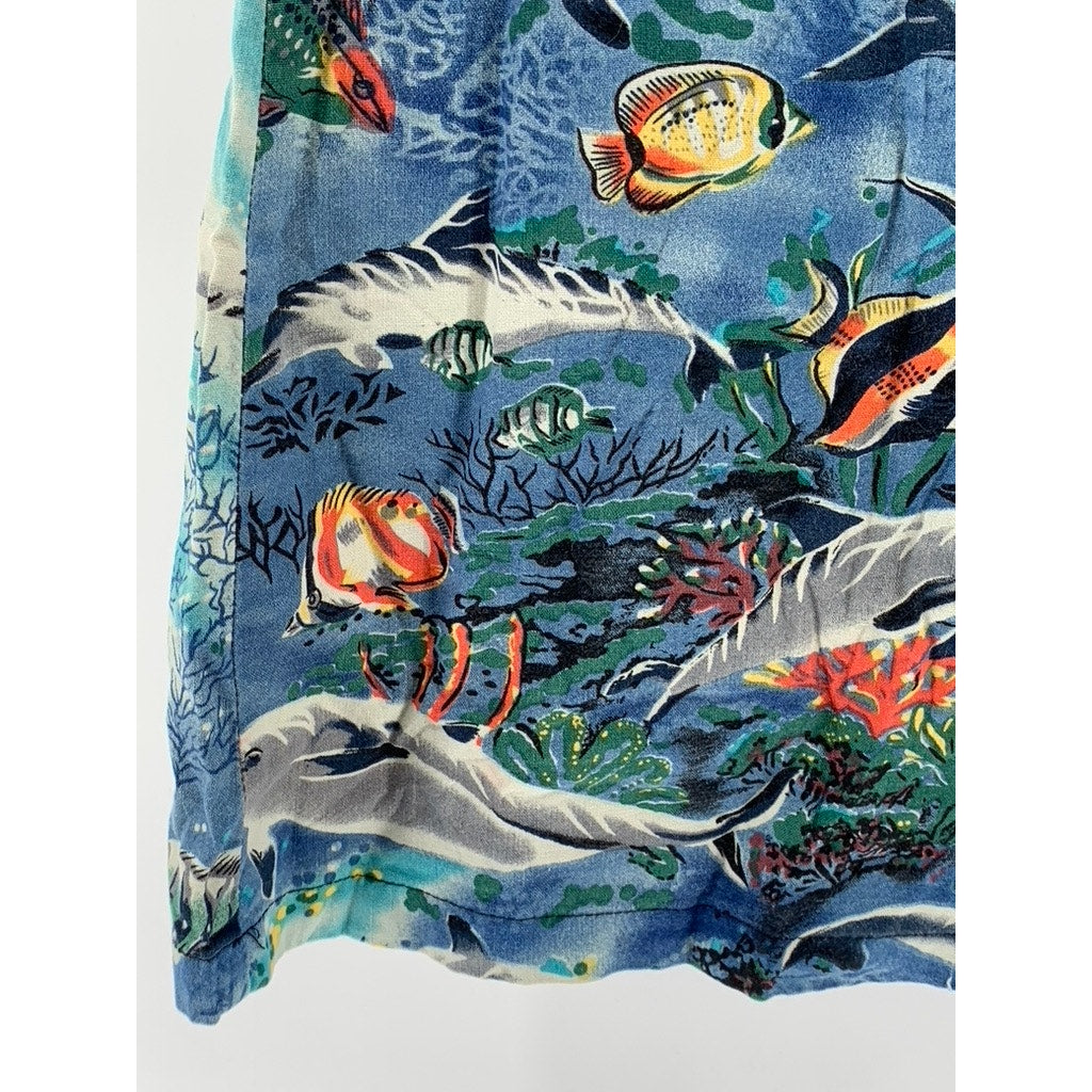 SHANNON MARIE Women's Vintage 70's Blue Sealife Square-Neck Mini Dress SZ S