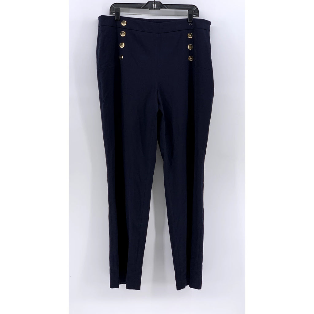 BAR III Women's Navy Gold-Tone Button Pants SZ 16