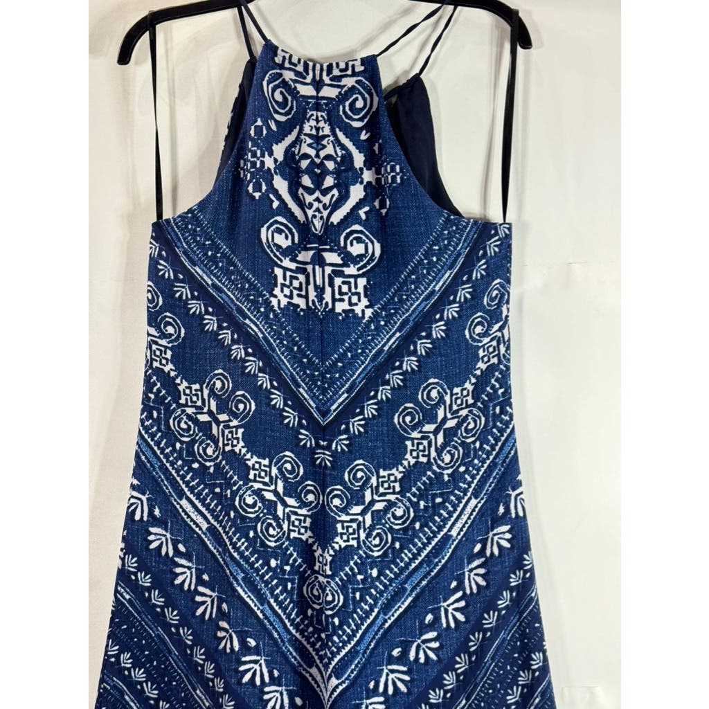 LAUNDRY BY DESIGN Women's Blue Printed Lace-Up V-Neck Pullover Maxi Dress SZ 4