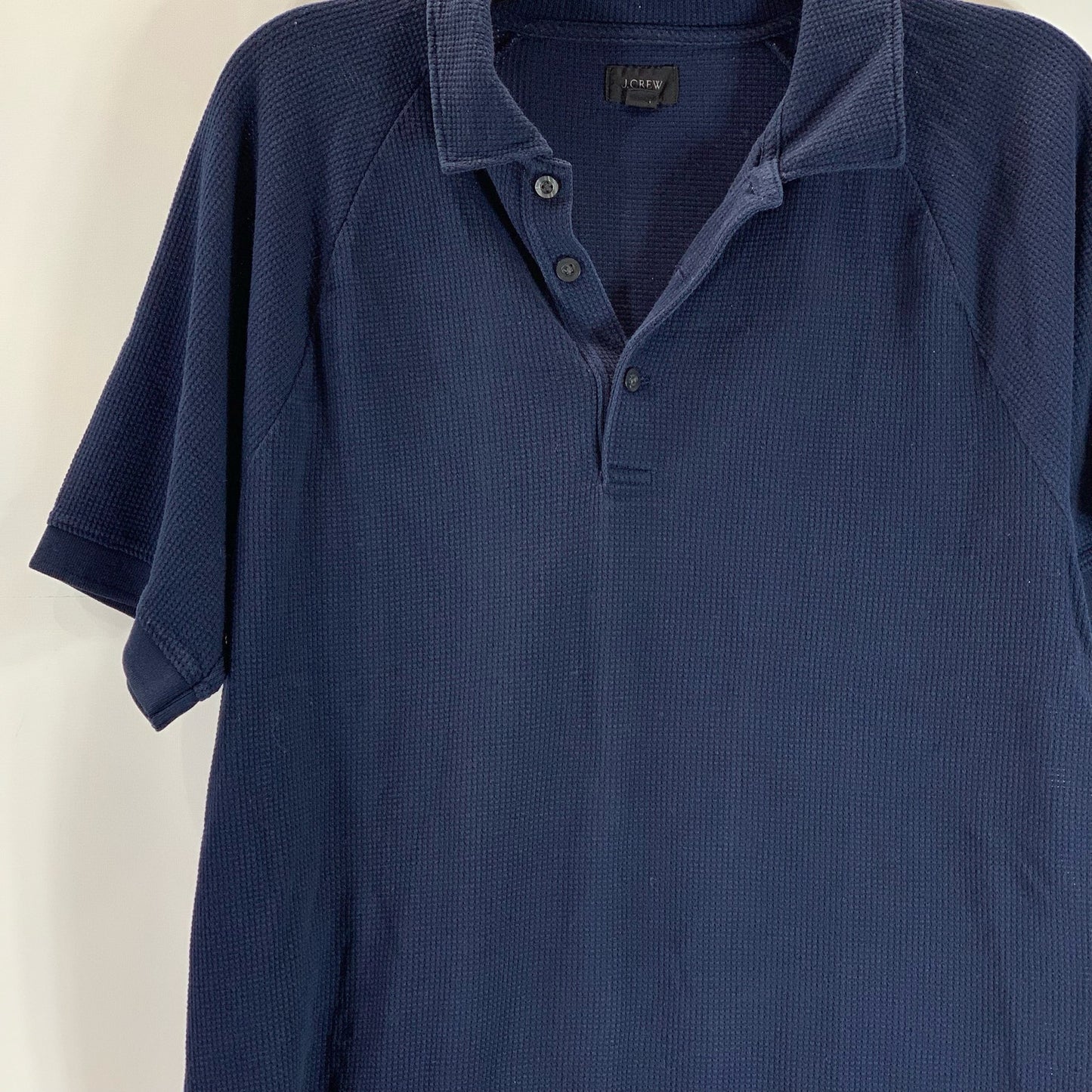 J.CREW Men's Navy Textured Waffle-Knit Lightweight Coolmax Tech Polo Shirt SZ M