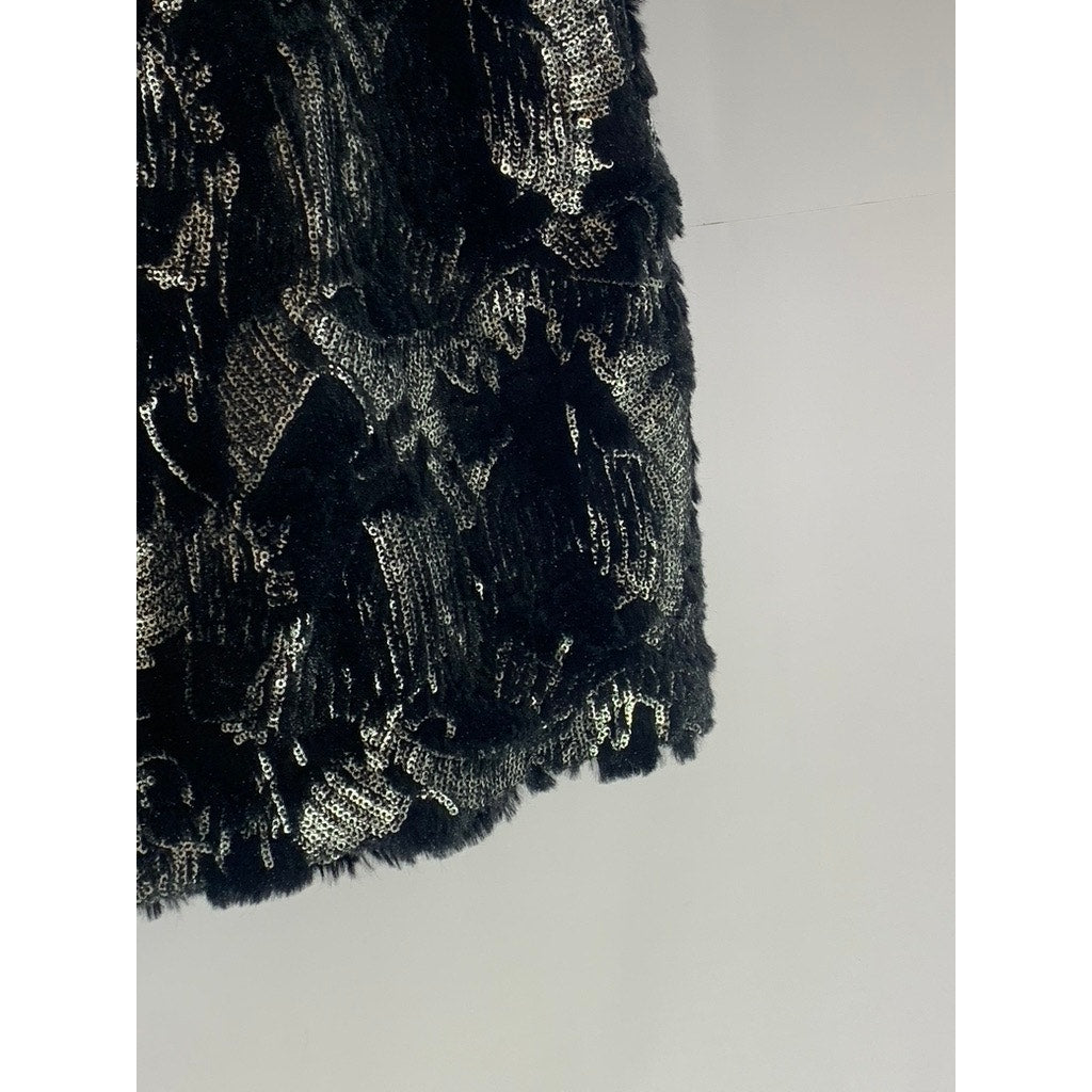 ZARA W&B Women's Black/Silver Sequin Embellished Pull-On Mini Skirt SZ S