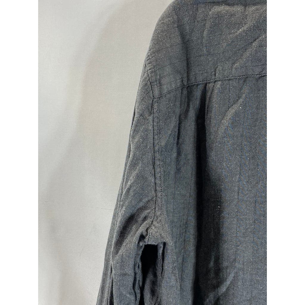 AMERICAN EAGLE Men's Charcoal Herringbone Button-Up Long Sleeve Shirt SZ L