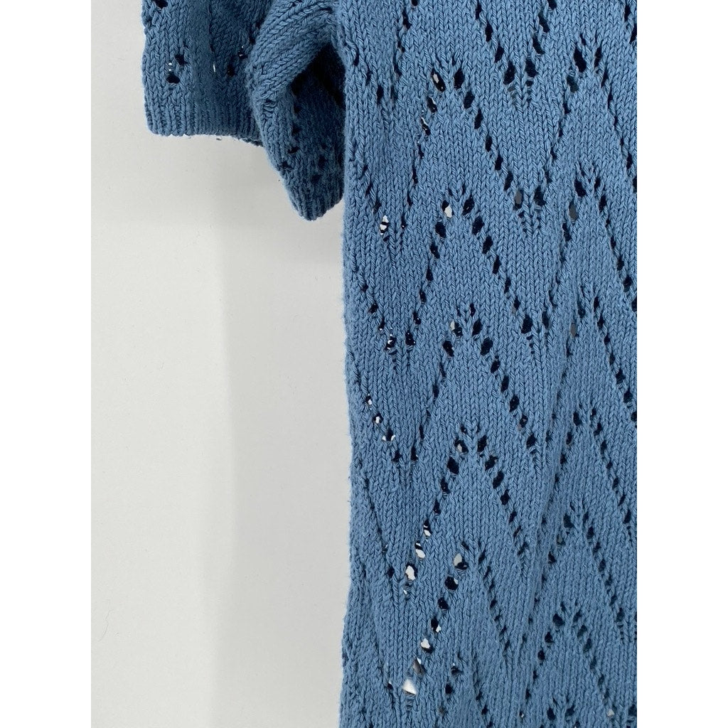 BDG Men's Blue Knit Define Polo Short Sleeve Button-Up Shirt SZ S