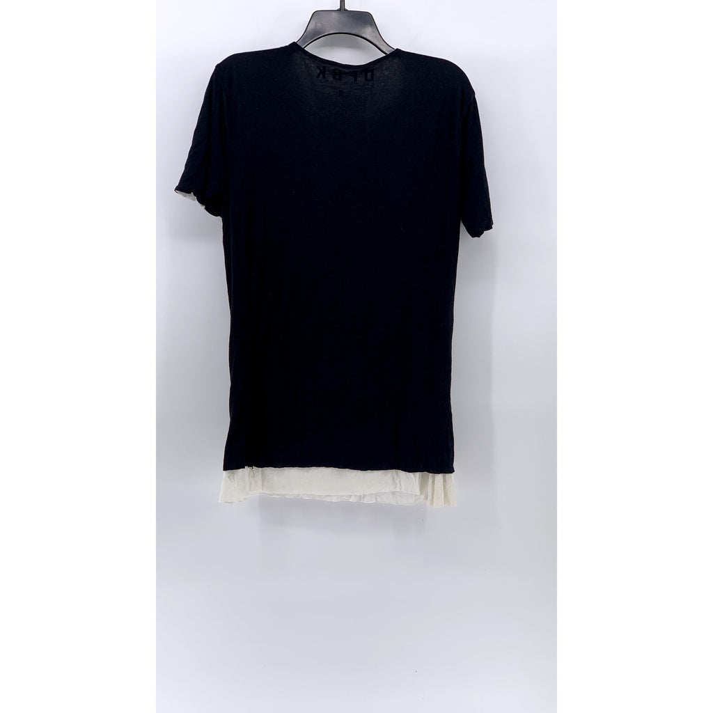 DFBK DEFEND BROOKLYN Women's Black-Cream Crewneck Short Sleeve Layered Top SZ L