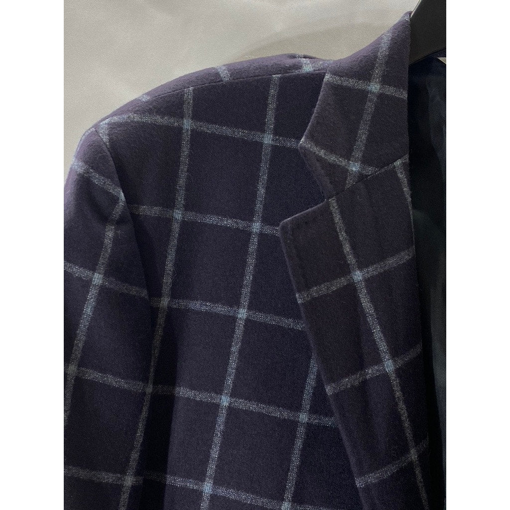 CANALII Men's Navy Windowpane Two-Button Notch Collar Long Sleeve Blazer SZ 34R