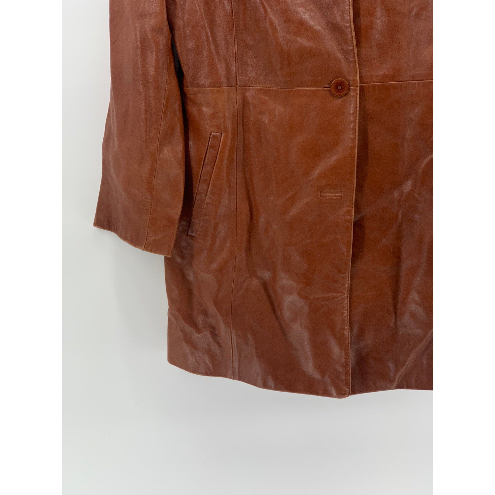 MICHAEL HOBAN Women’s Brown Leather North Beach Button-Up Long Sleeve Coat SZ 10