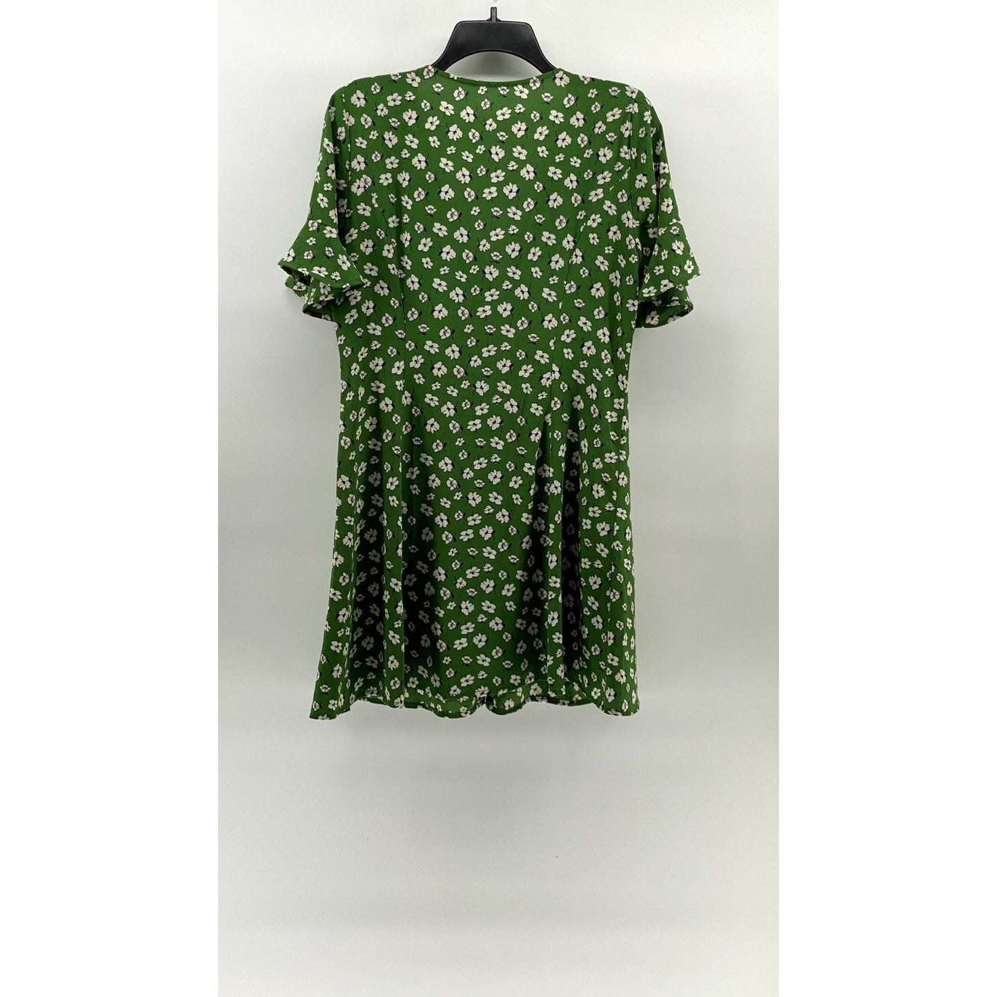 UNBANDED Women's Green Floral V-Neck Button-Up Ruffle Elbow Sleeve Dress SZ M