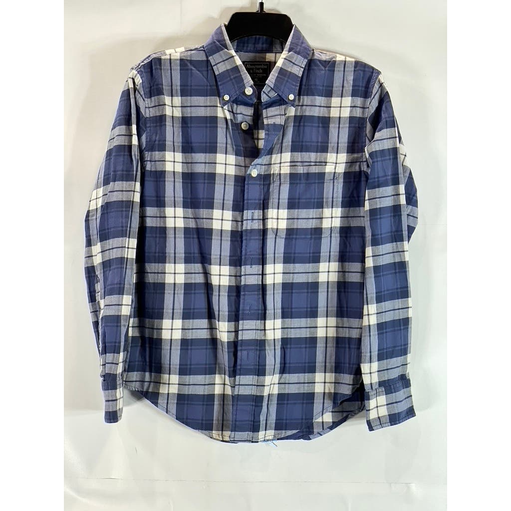 ABERCROMBIE & FITCH Men's Blue Plaid Button-Down Long Sleeve Shirt SZ XS