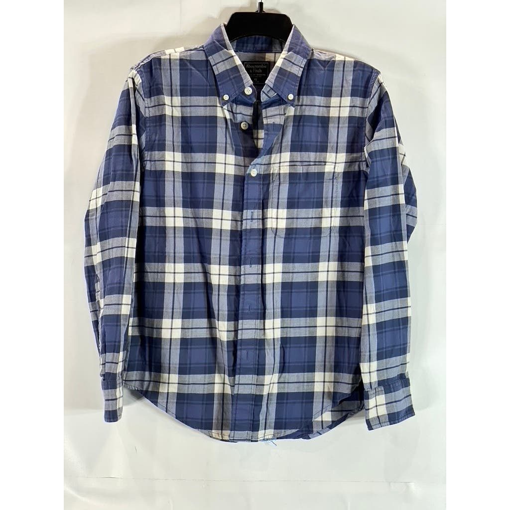 ABERCROMBIE & FITCH Men's Blue Plaid Button-Down Long Sleeve Shirt SZ XS