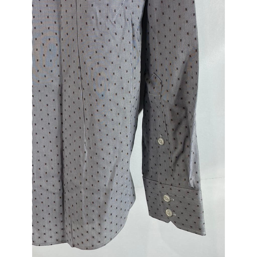 BLACK & BROWN 1826 Men's Grey Printed 80'S 2-Ply Slim-Fit Dress Shirt SZ 15.5/35