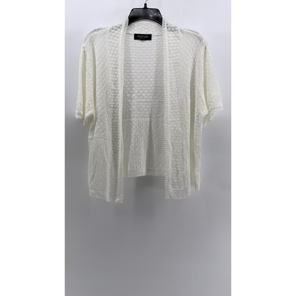 PERCEPTIONS NEW YORK Women's Cream Knit Open-Front Cardigan SZ S