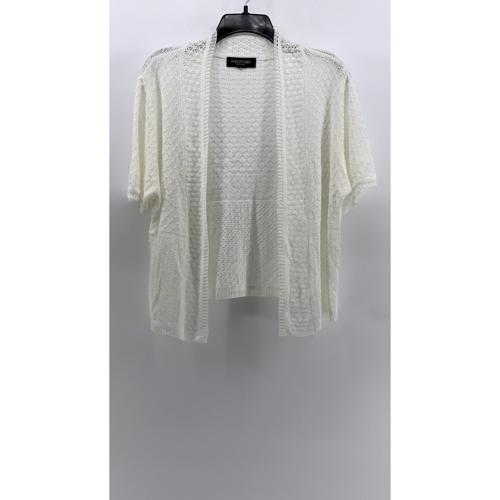 PERCEPTIONS NEW YORK Women's Cream Knit Open-Front Cardigan SZ S